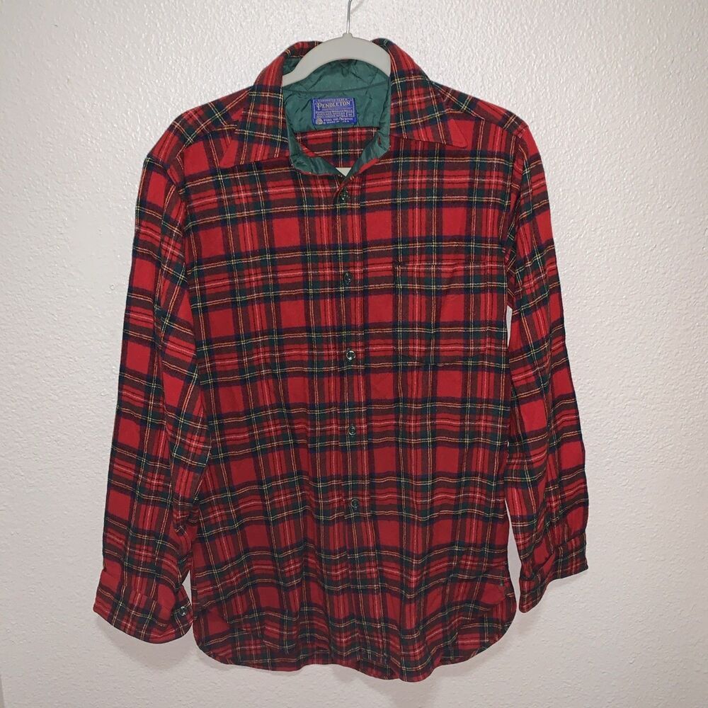 Pendleton Men’s Button Down Flannel Shirt Size M Green/Red Plaid